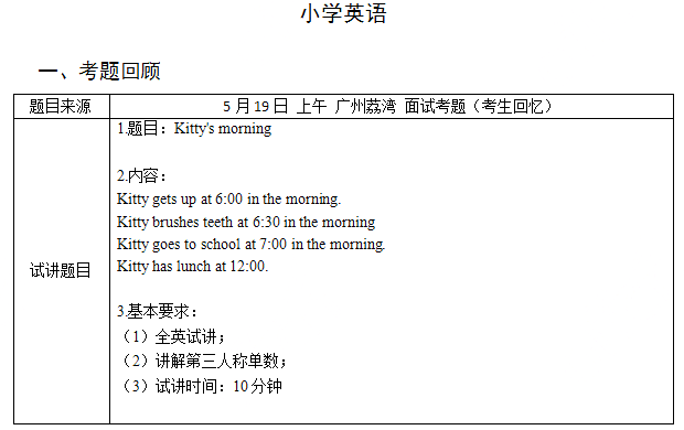 2018上半年小学英语教师资格证面试真题及答案（5.19上）考题回顾